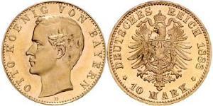 10 Mark Royaume de Bavière (1806 - 1918) Or Othon Ier de Bavière(1848 – 1916)