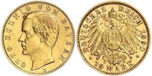 10 Mark Royaume de Bavière (1806 - 1918) Or Othon Ier de Bavière(1848 – 1916)