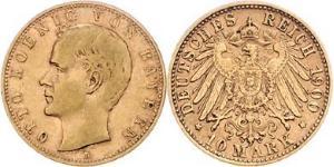 10 Mark Royaume de Bavière (1806 - 1918) Or Othon Ier de Bavière(1848 – 1916)