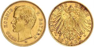 10 Mark Royaume de Bavière (1806 - 1918) Or Othon Ier de Bavière(1848 – 1916)
