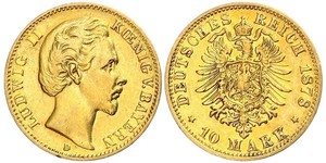 10 Mark Royaume de Bavière (1806 - 1918) Or Louis II de Bavière (1845-1886)(1845 – 1886)