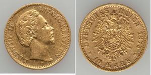 10 Mark Royaume de Bavière (1806 - 1918) Or Louis II de Bavière (1845-1886)(1845 – 1886)