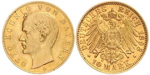 10 Mark Royaume de Bavière (1806 - 1918) Or Othon Ier de Bavière(1848 – 1916)