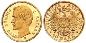 10 Mark Royaume de Bavière (1806 - 1918) Or Othon Ier de Bavière(1848 – 1916)