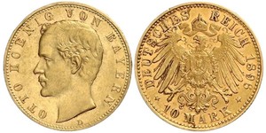 10 Mark Royaume de Bavière (1806 - 1918) Or Othon Ier de Bavière(1848 – 1916)