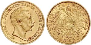 10 Mark Royaume de Prusse (1701-1918) Or Wilhelm II, German Emperor (1859-1941)