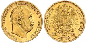 10 Mark Royaume de Prusse (1701-1918) Or Wilhelm I, German Emperor (1797-1888)