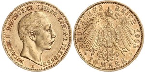 10 Mark Royaume de Prusse (1701-1918) Or Wilhelm II, German Emperor (1859-1941)