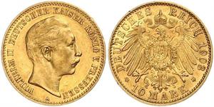 10 Mark Royaume de Prusse (1701-1918) Or Wilhelm II, German Emperor (1859-1941)