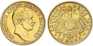 10 Mark Royaume de Saxe (1806 - 1918) Or Frédéric-Auguste III de Saxe (1865-1932)