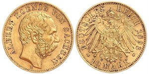 10 Mark Royaume de Saxe (1806 - 1918) Or Albert de Saxe