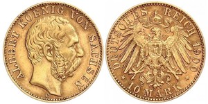 10 Mark Royaume de Saxe (1806 - 1918) Or Albert de Saxe