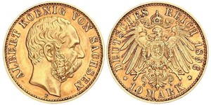 10 Mark Royaume de Saxe (1806 - 1918) Or Albert de Saxe