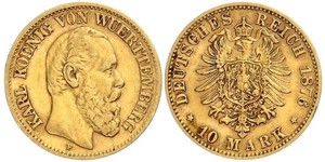 10 Mark Royaume de Wurtemberg (1806-1918) Or Charles Ier de Wurtemberg