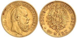 10 Mark Royaume de Wurtemberg (1806-1918) Or Charles Ier de Wurtemberg
