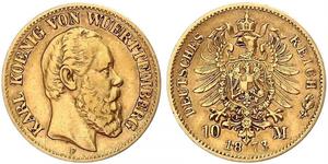 10 Mark Royaume de Wurtemberg (1806-1918) Or Charles Ier de Wurtemberg