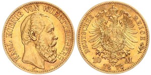 10 Mark Royaume de Wurtemberg (1806-1918) Or Charles Ier de Wurtemberg