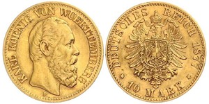 10 Mark Royaume de Wurtemberg (1806-1918) Or Charles Ier de Wurtemberg