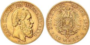 10 Mark Royaume de Wurtemberg (1806-1918) Or Charles Ier de Wurtemberg