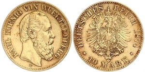 10 Mark Royaume de Wurtemberg (1806-1918) Or Charles Ier de Wurtemberg
