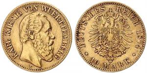 10 Mark Royaume de Wurtemberg (1806-1918) Or Charles Ier de Wurtemberg