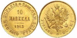 10 Mark Finlandia (1917 - ) / Imperio ruso (1720-1917) Oro Alejandro III (1845 -1894)