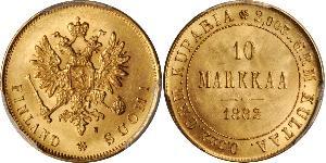 10 Mark Finlandia (1917 - ) / Imperio ruso (1720-1917) Oro Alejandro III (1845 -1894)