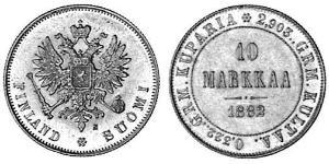 10 Mark Finlandia (1917 - ) / Imperio ruso (1720-1917) Oro Alejandro III (1845 -1894)