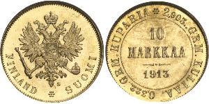 10 Mark Finlandia (1917 - ) / Imperio ruso (1720-1917) Oro Alejandro III (1845 -1894)