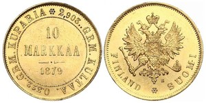 10 Mark Finlandia (1917 - ) / Imperio ruso (1720-1917) Oro Alejandro III (1845 -1894)