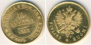 10 Mark Finlandia (1917 - ) / Imperio ruso (1720-1917) Oro Alejandro III (1845 -1894)