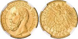 10 Mark Gran Ducado de Baden (1806-1918) Oro Federico I de Baden (1826 - 1907)