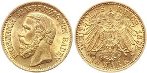 10 Mark Gran Ducado de Baden (1806-1918) Oro Federico I de Baden (1826 - 1907)