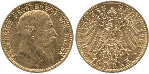 10 Mark Gran Ducado de Baden (1806-1918) Oro Federico I de Baden (1826 - 1907)