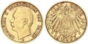 10 Mark Gran Ducado de Baden (1806-1918) Oro Federico II de Baden (1857 - 1928)
