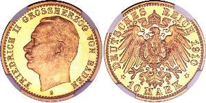 10 Mark Gran Ducado de Baden (1806-1918) Oro Federico II de Baden (1857 - 1928)