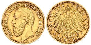 10 Mark Gran Ducado de Baden (1806-1918) Oro Federico I de Baden (1826 - 1907)