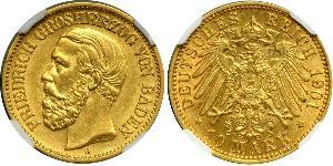 10 Mark Gran Ducado de Baden (1806-1918) Oro Federico I de Baden (1826 - 1907)