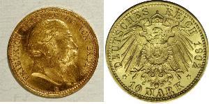 10 Mark Gran Ducado de Baden (1806-1918) Oro Federico I de Baden (1826 - 1907)