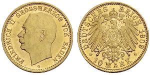 10 Mark Gran Ducado de Baden (1806-1918) Oro Federico II de Baden (1857 - 1928)