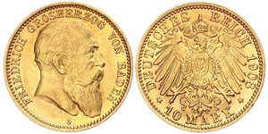 10 Mark Grand Duchy of Baden (1806-1918) Oro Federico I di Baden (1826 - 1907)