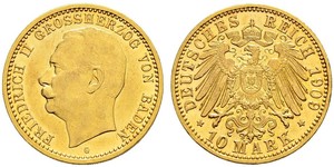 10 Mark Grand Duchy of Baden (1806-1918) Oro Federico II di Baden (1857 - 1928)