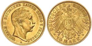 10 Mark Regno di Prussia (1701-1918) Oro Wilhelm II, German Emperor (1859-1941)