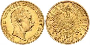 10 Mark Regno di Prussia (1701-1918) Oro Wilhelm II, German Emperor (1859-1941)
