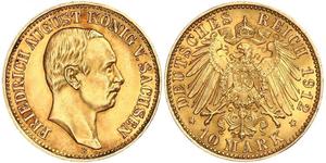 10 Mark Regno di Sassonia (1806 - 1918) Oro Federico Augusto III di Sassonia (1865-1932)