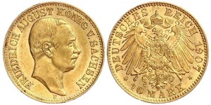 10 Mark Regno di Sassonia (1806 - 1918) Oro Federico Augusto III di Sassonia (1865-1932)