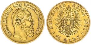 10 Mark Regno di Württemberg (1806-1918) Oro Carlo di Württemberg