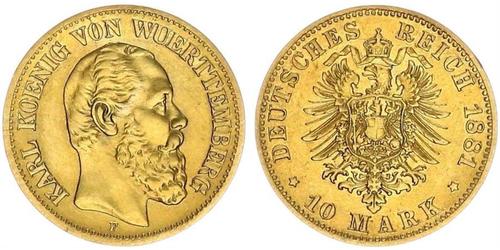10 Mark Regno di Württemberg (1806-1918) Oro Carlo di Württemberg