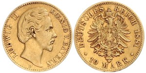10 Mark Reino de Baviera (1806 - 1918) Oro Luis II de Baviera(1845 – 1886)