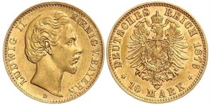 10 Mark Reino de Baviera (1806 - 1918) Oro Luis II de Baviera(1845 – 1886)